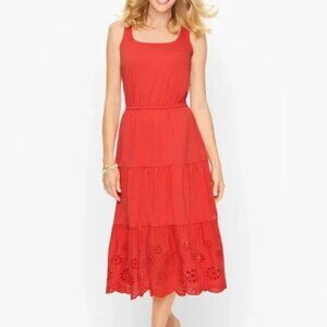 Talbots Jersey Eyelet Tiered Fit & Flare Midi Dress Size M